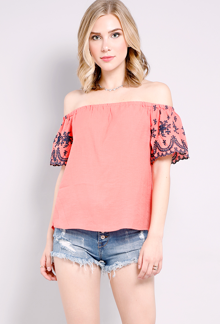 Embroidered Off-The-Shoulder Top