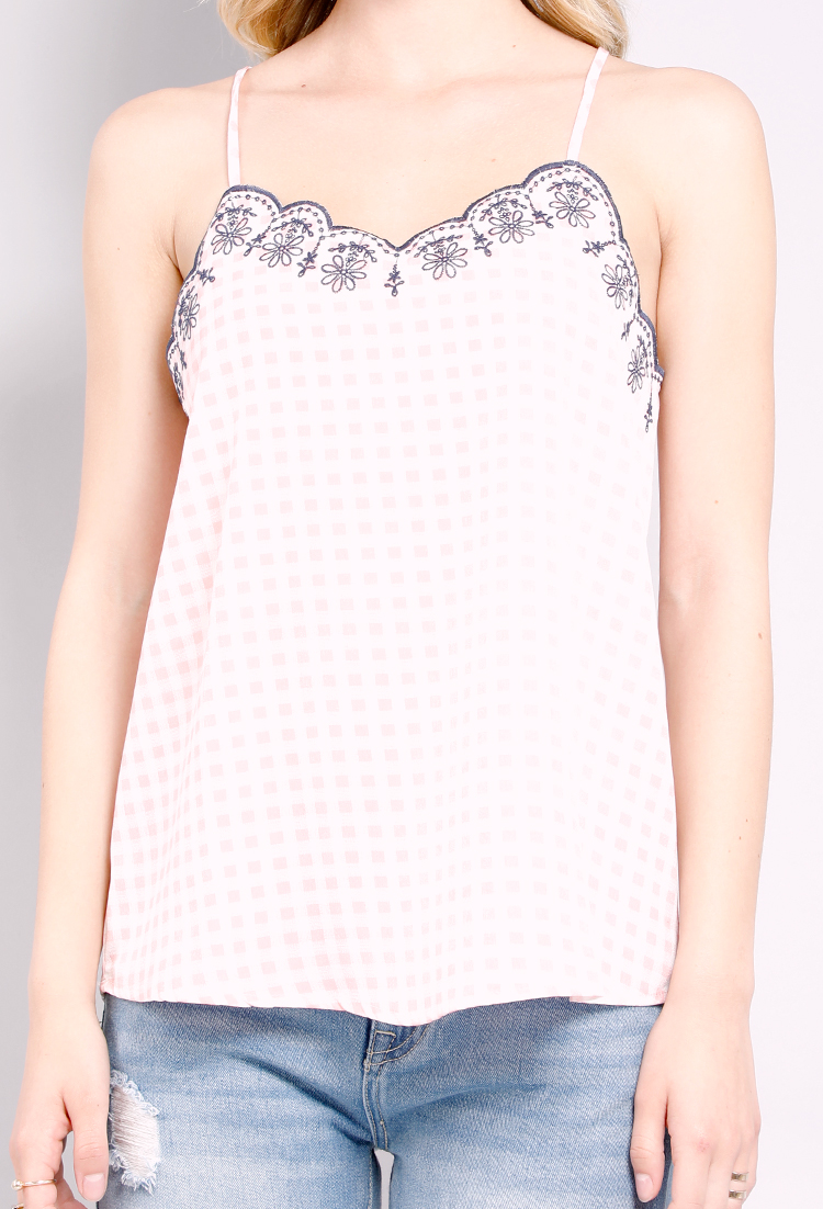 Embroidered Checkered Cami