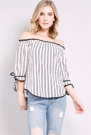 Contemporary Striped Frill-Trim Cropped Top