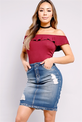 Ribbed Off-The-Shoulder Flounce Tee