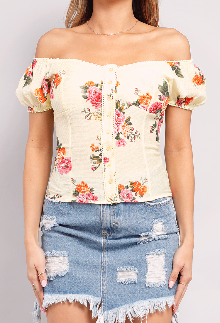 Floral Smocked Button-Down Top