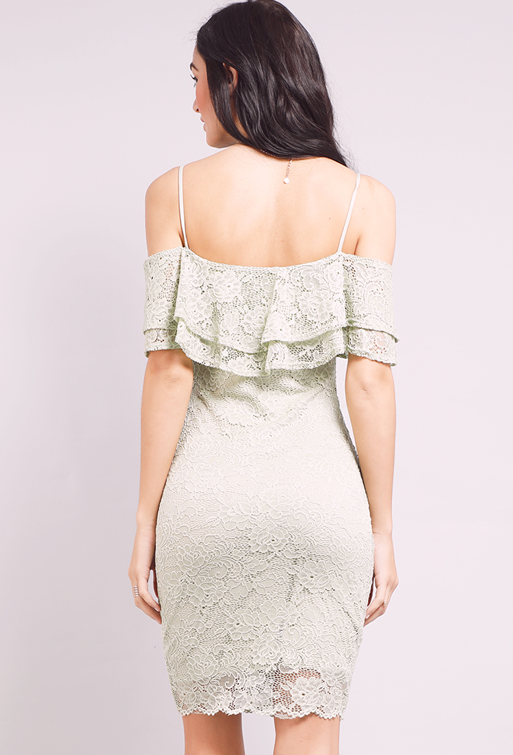 Lace Flounce Off-The-Shoulder Bodycon Dress