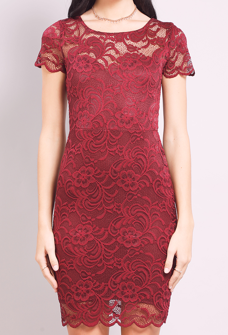 Scalloped Lace Overlay Bodycon Dress
