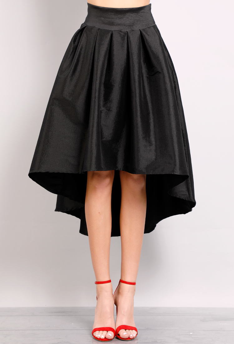 High Low Satin Midi Skirt