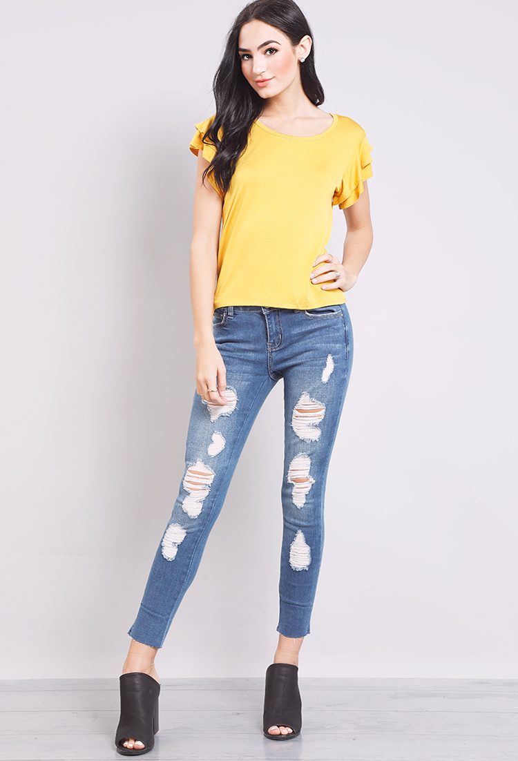 Amelie Cropped Mid-Rise Distressed Skinny Jeans