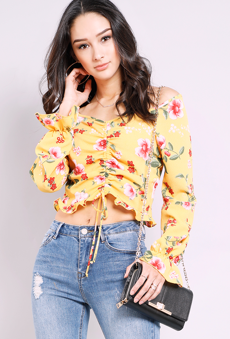 Floral Ruched Front Cropped Top