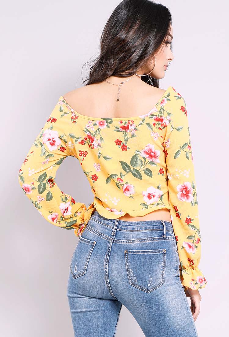 Floral Ruched Front Cropped Top
