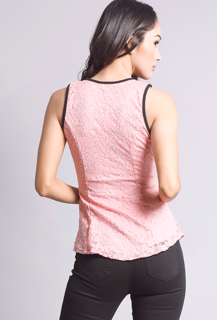 Lined Lace Overlay Sleeveless Top