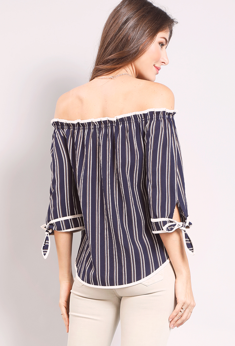 Contemporary Striped Frill-Trim Cropped Top