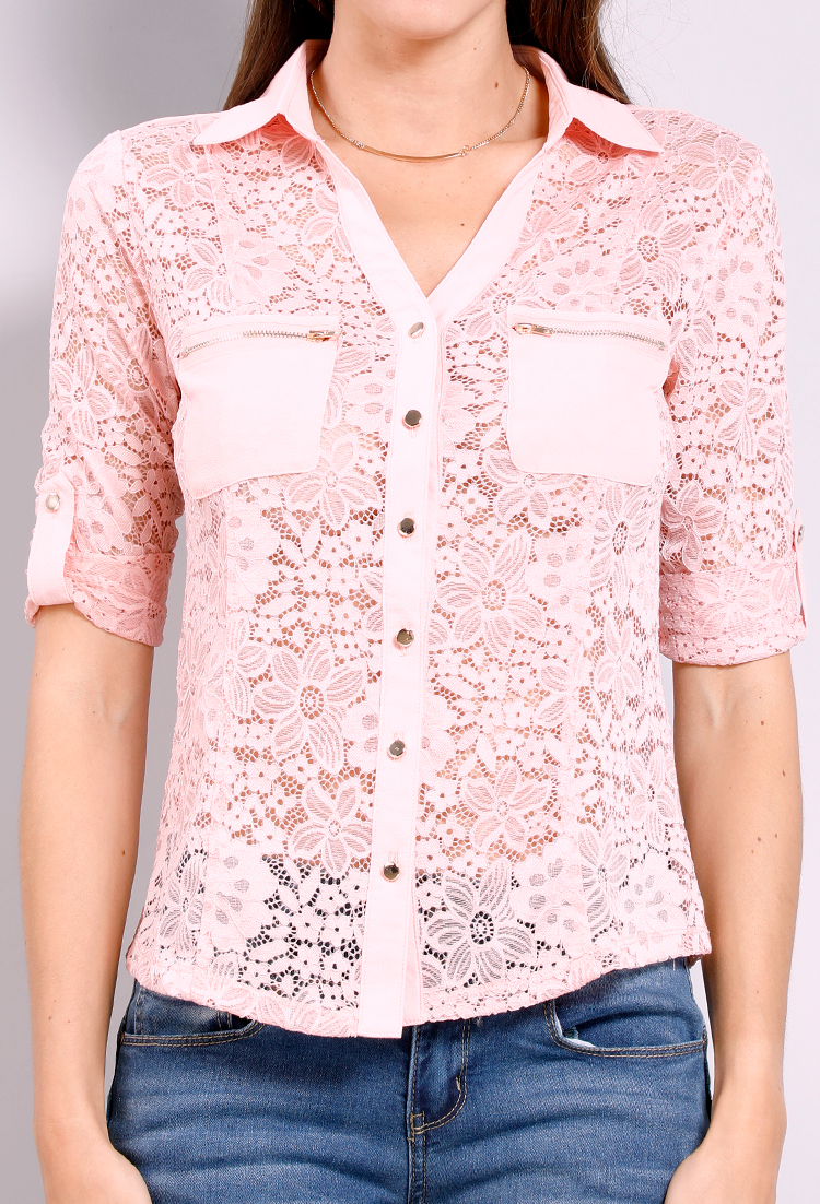 Lace Button-Down Top