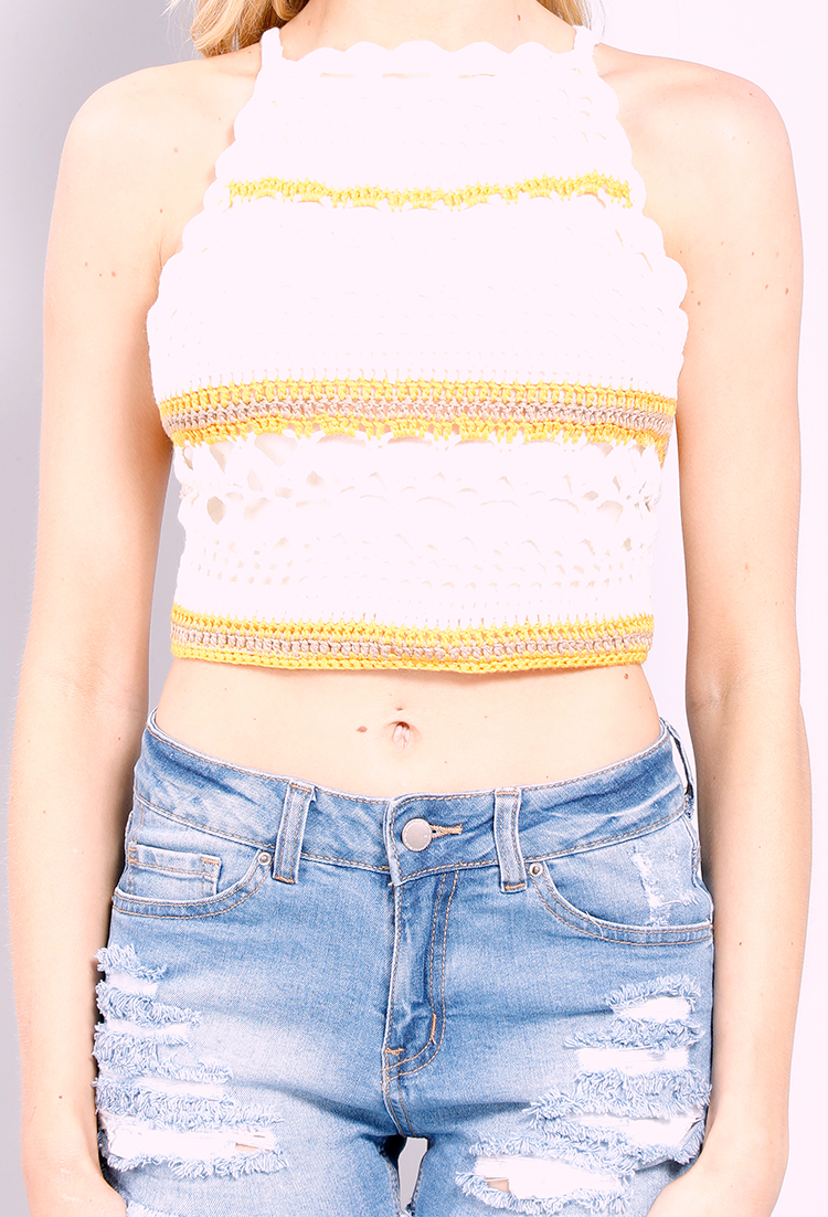 Crocheted Lace-Up Back Crop Top