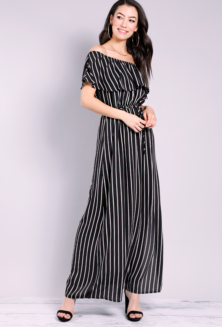 Striped Off-The-Shoulder Maxi Dress