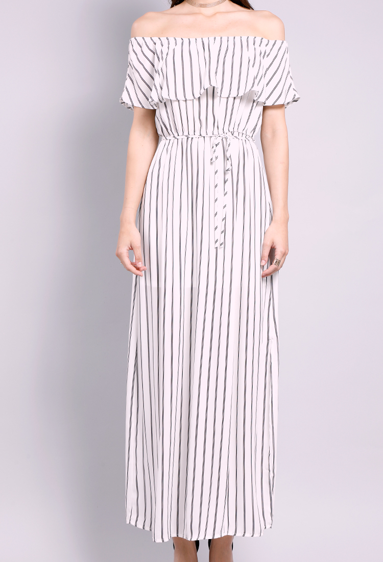 Striped Off-The-Shoulder Maxi Dress
