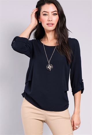 Cuffed Blouse W/Necklace