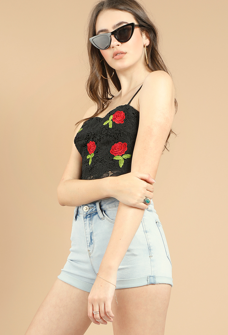 Lace Rose Embroidered Crop Top