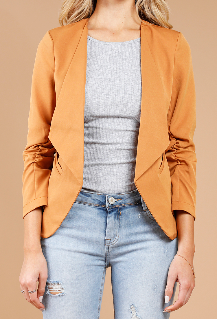 Ruched Open-Front Blazer