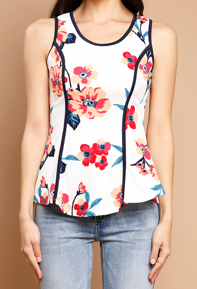 Lined Floral Peplum Top