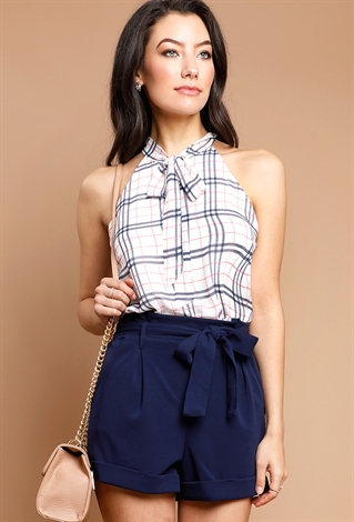 Plaid Sleeveless Tie-Front Top