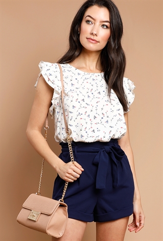 Floral Ruffle-Sleeve Blouse