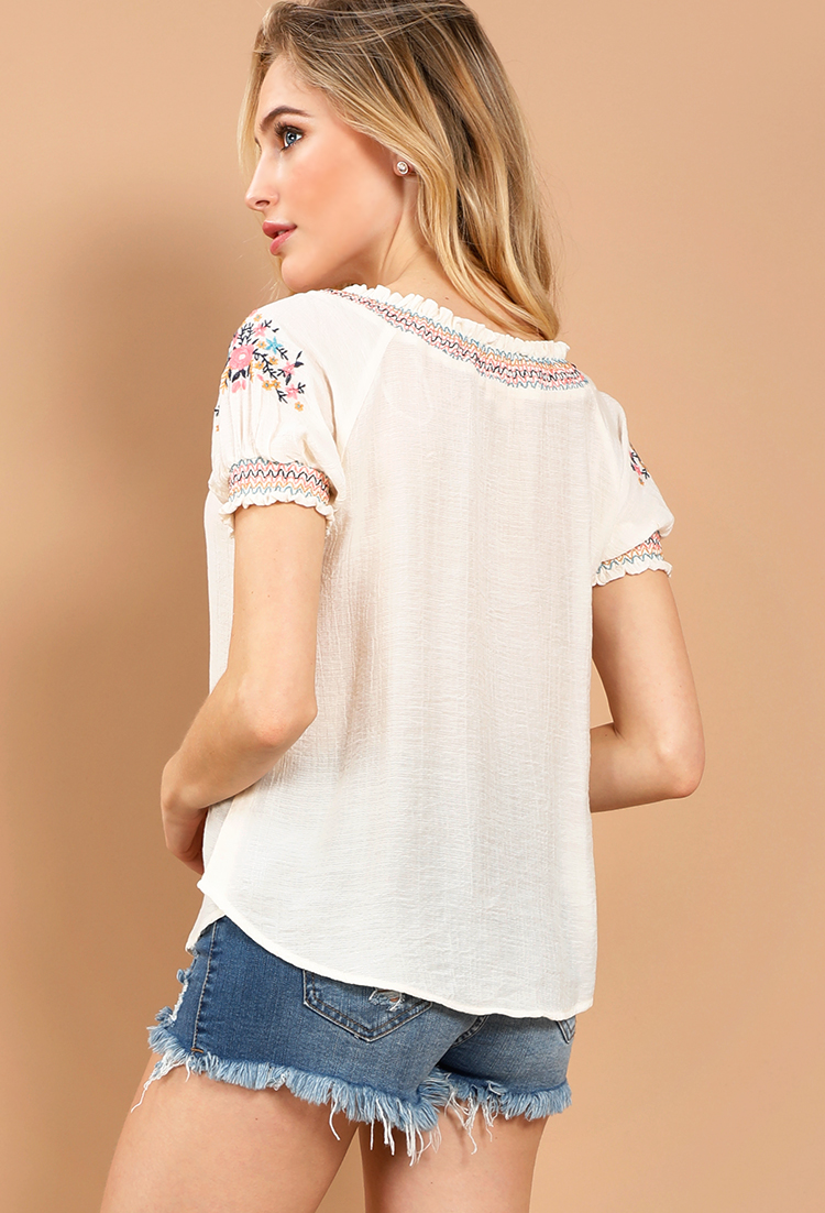 Floral Embroidered Peasant Top