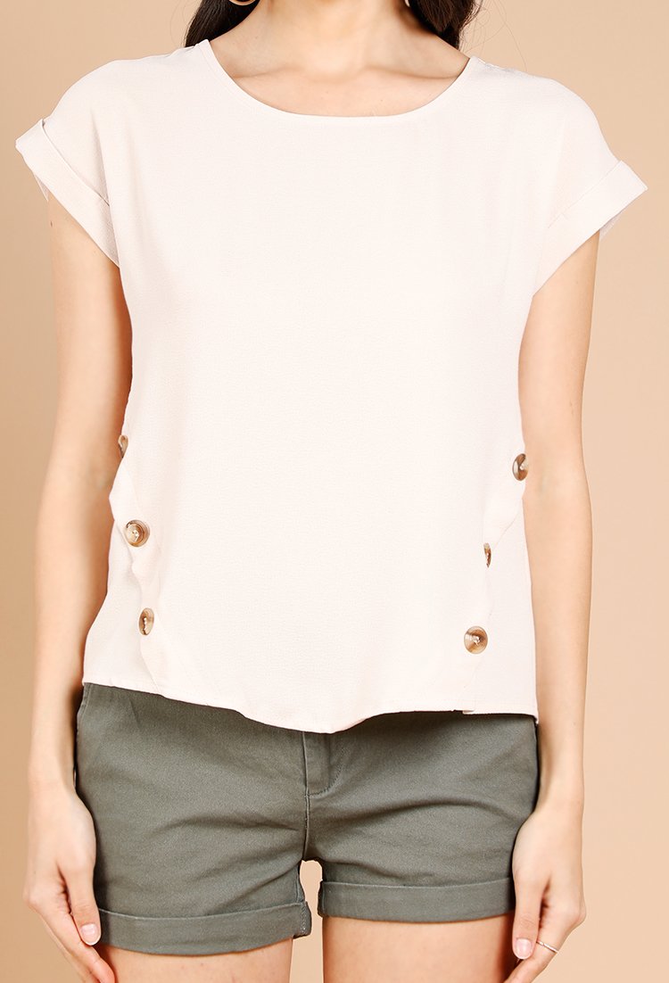Button Side-Detail Boat Neck Top