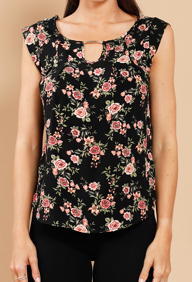 Floral Cut-Out Dolphin Hem Top