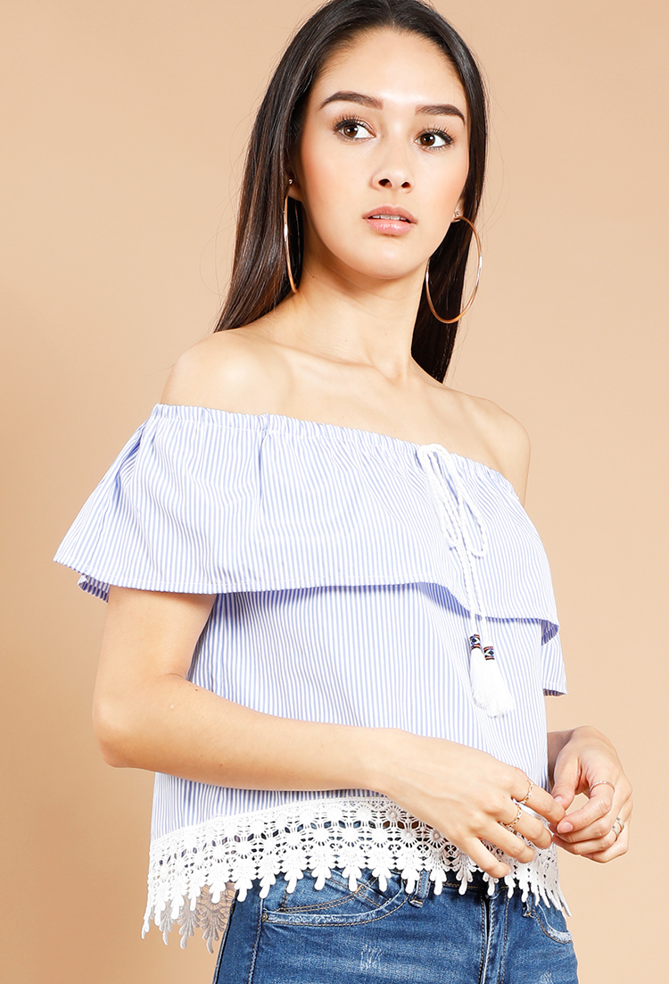 Striped Off-The-Shoulder Lace Top
