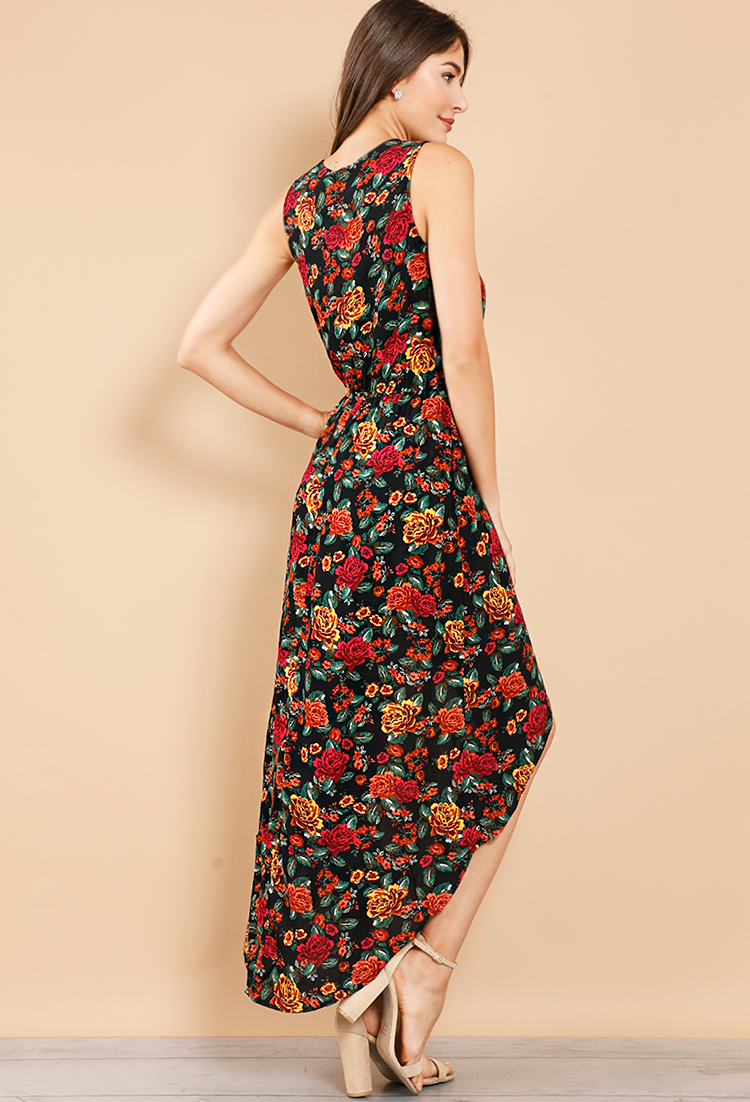 Floral V-Neck High-Low Maxi Dress