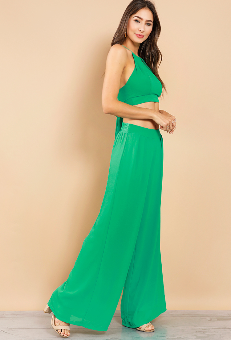 Wide Leg Front Pleated Palazzo Pant