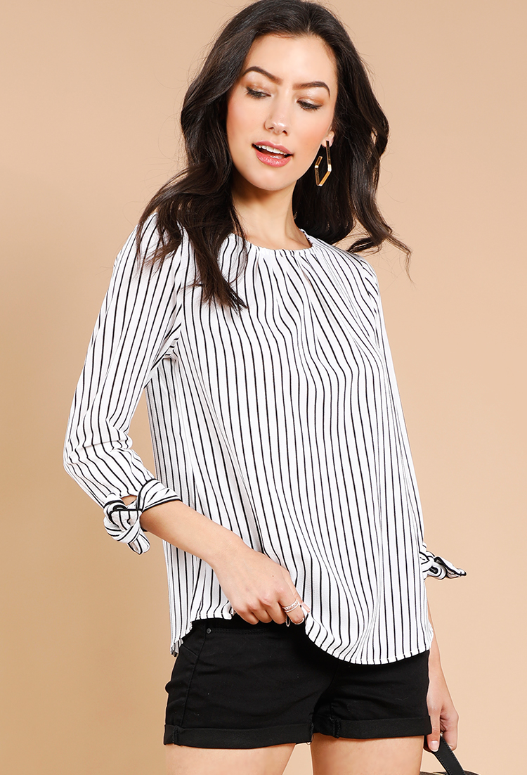 Striped Tie-Sleeve Blouse