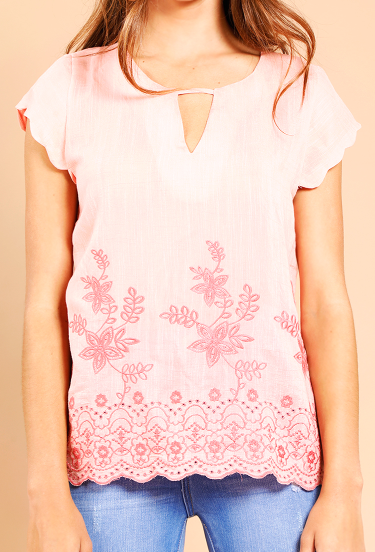 Floral Embroidered Cutout Top