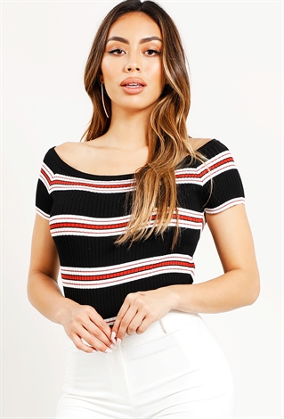 Striped Off-The-Shoulder Ribbed Top