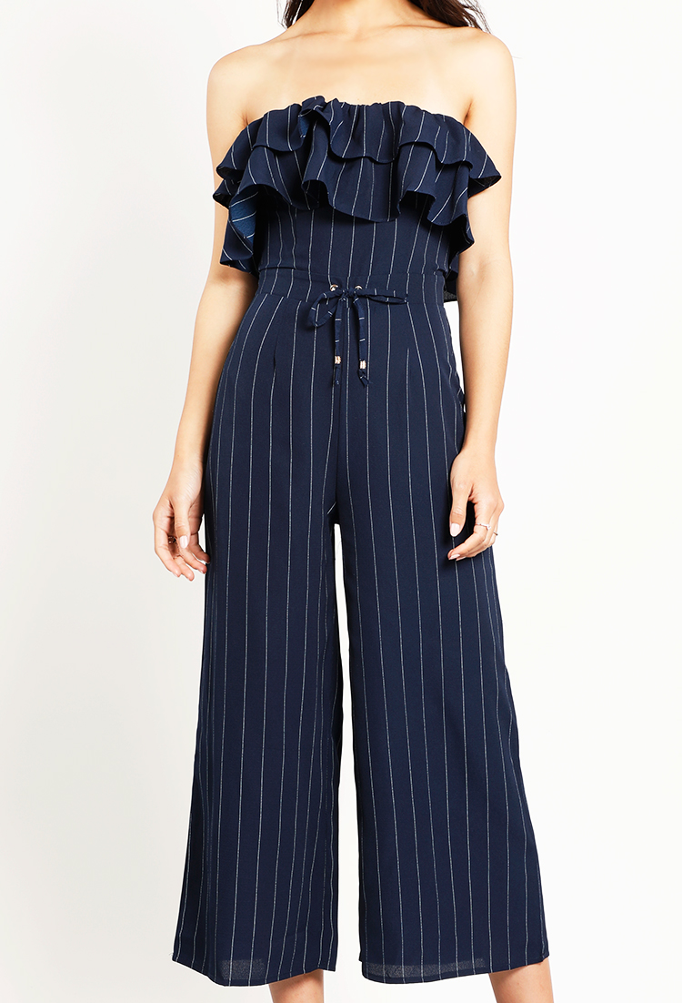 Striped Ruffle Off-The-Shoulder Jumpsuit
