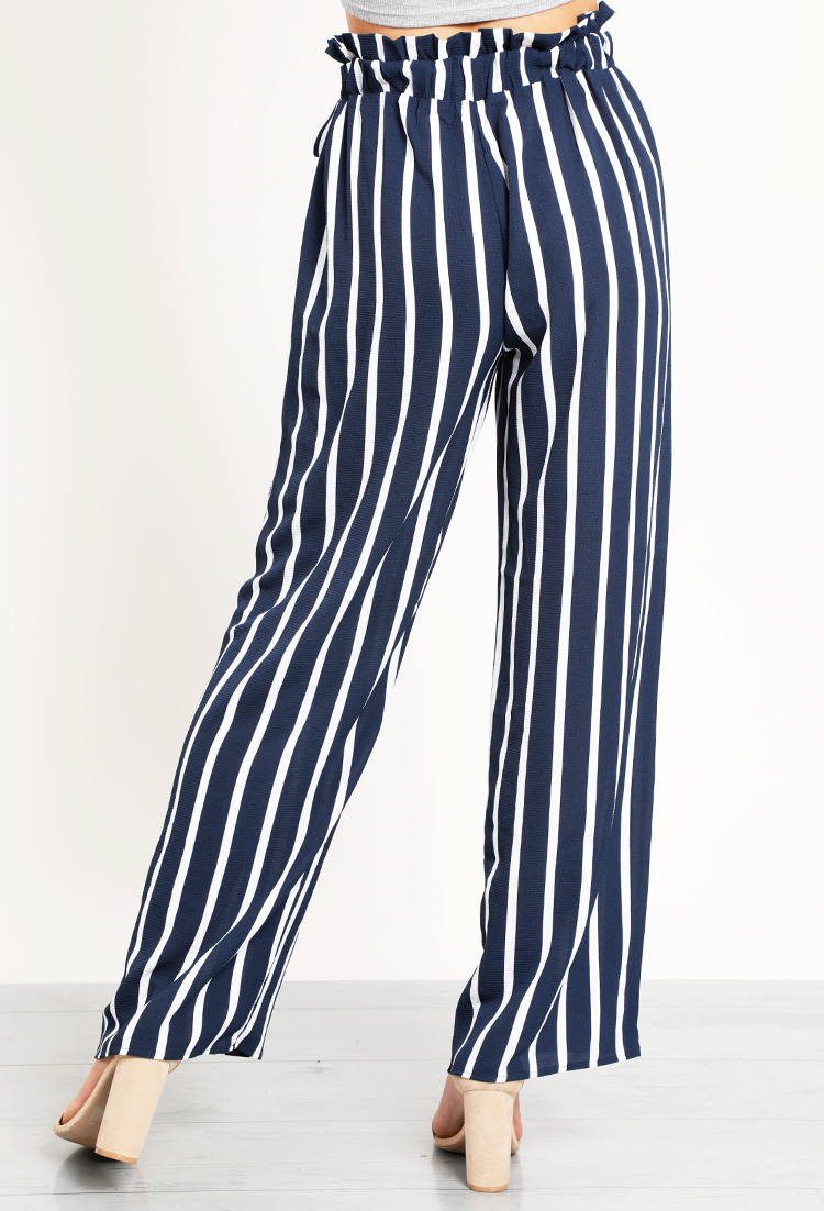 Striped Wild-Leg Tie Pants