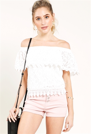 Crochet Laced Off The Shoulder Top 