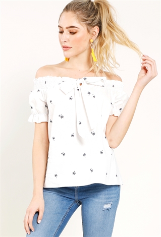 Palm Tree Print Off-The-Shoulder Top 