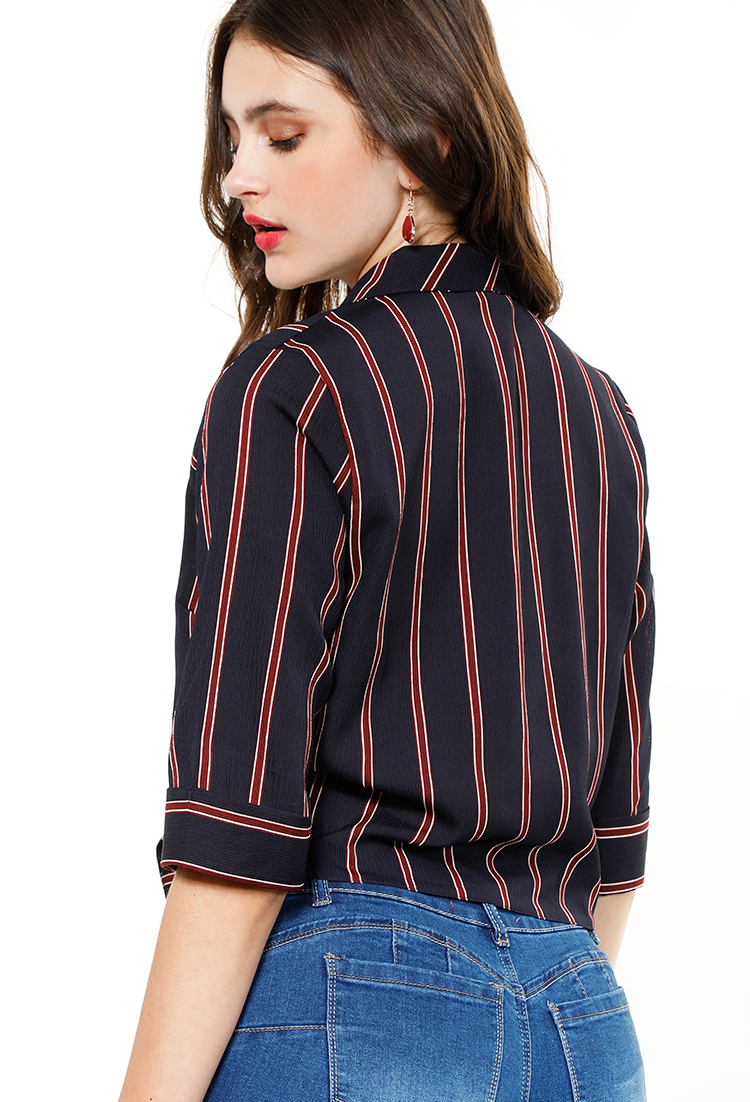 Striped Tie-Front Button Front Shirt