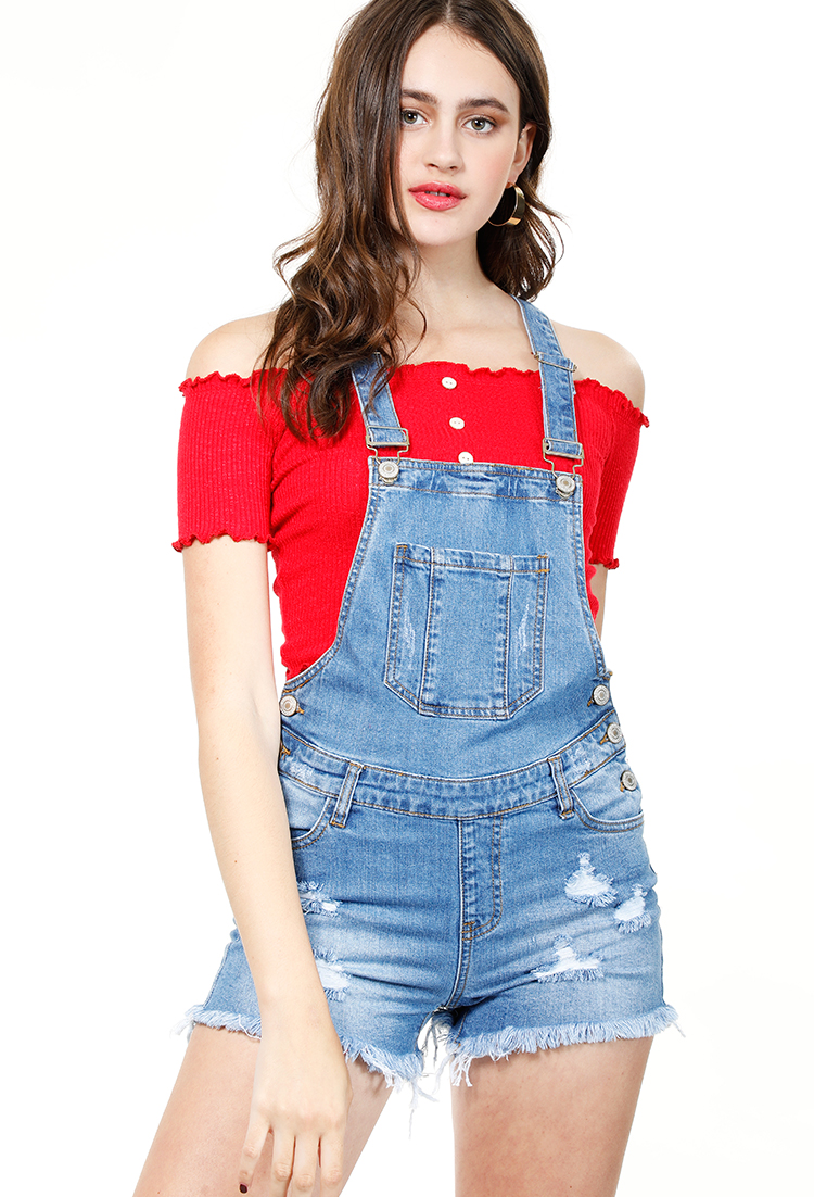 Denim Distressed Side Button Overall