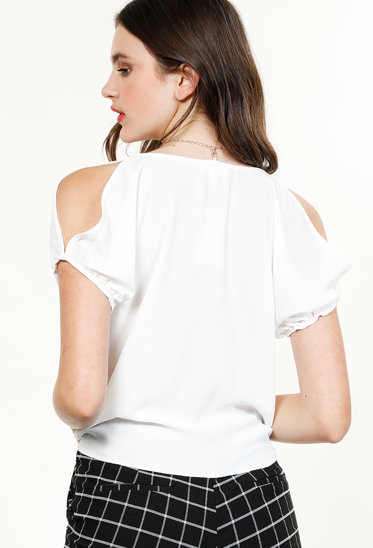 Open Shoulder Front Tie With Necklace Top