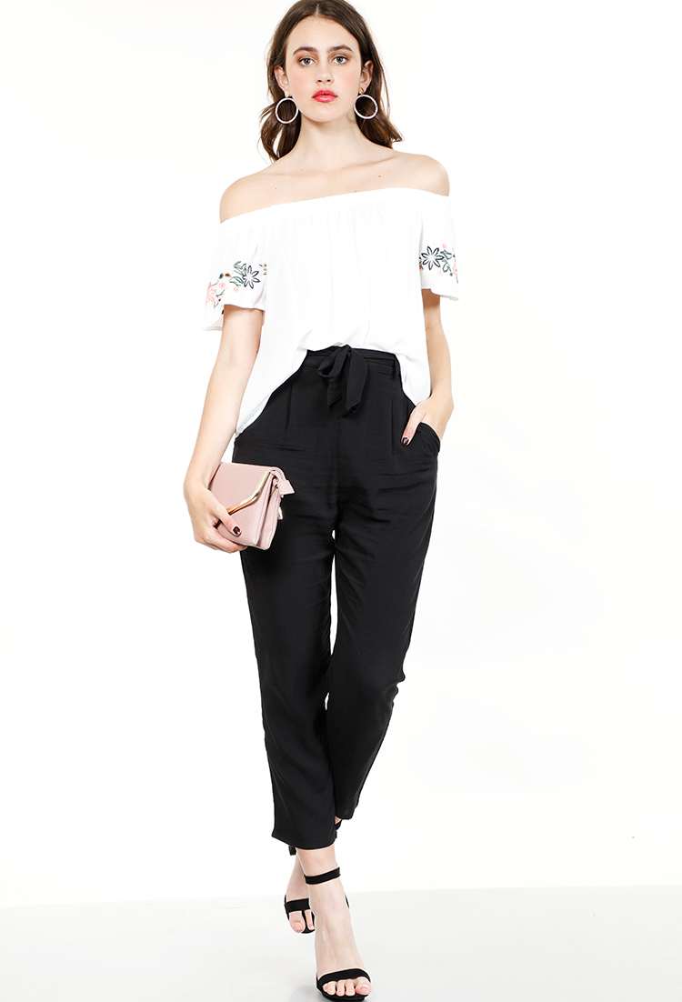 High-Waisted  Tie-Front Pants