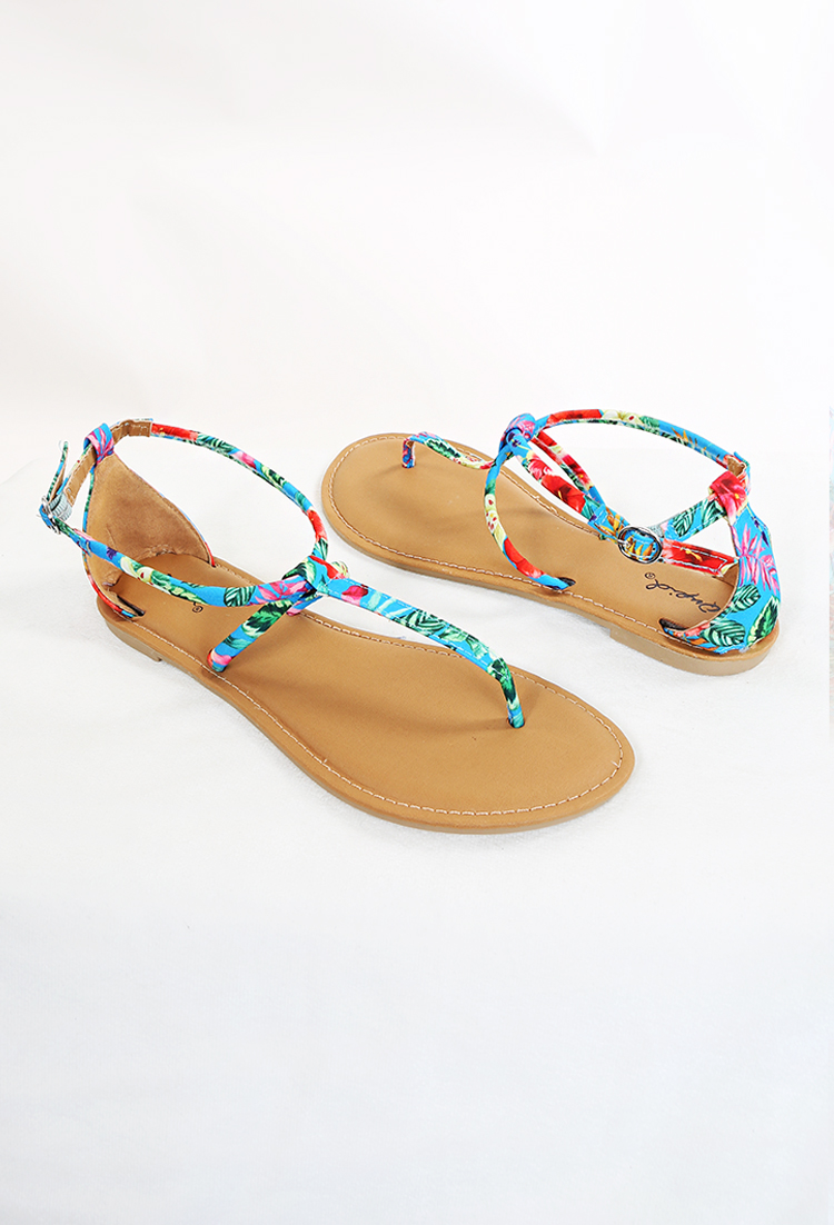 Tropical Print Thong Sandals