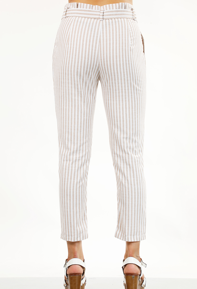 Striped Self-Tie Linen Trousers