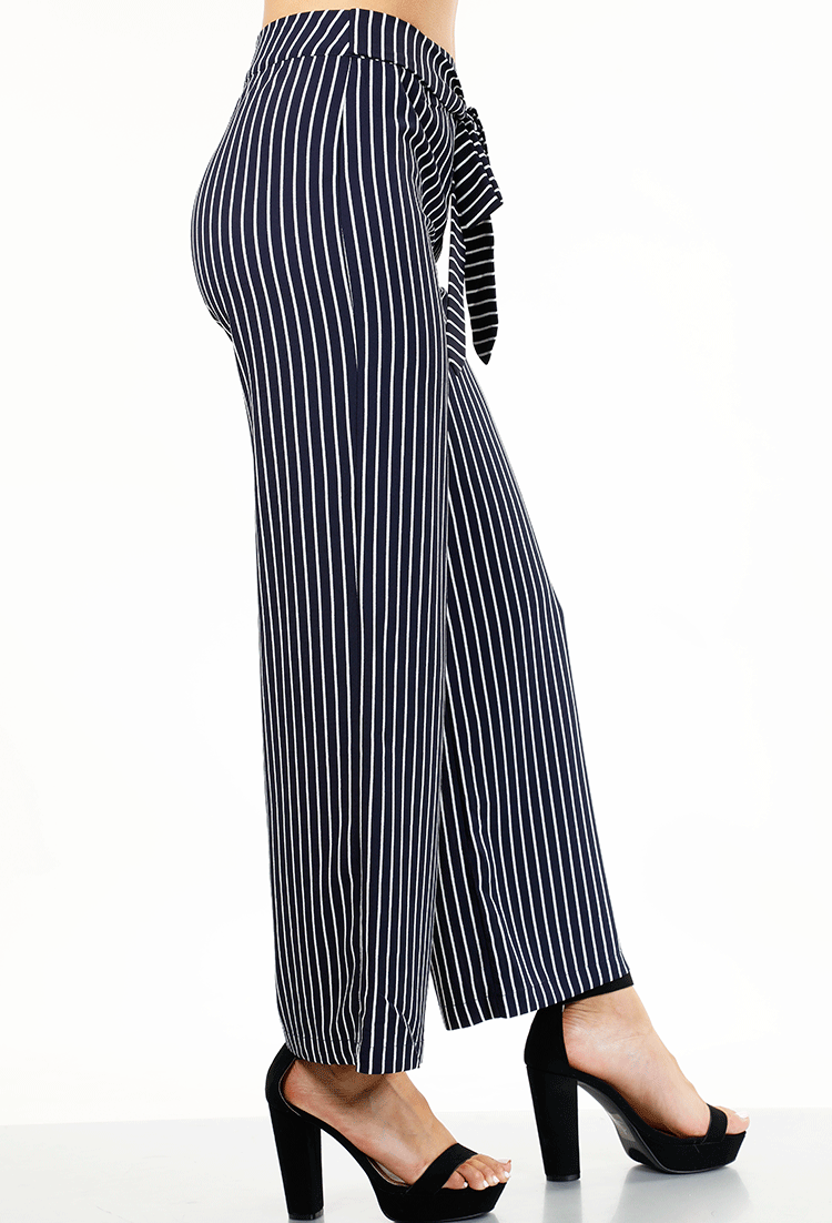 Front Tie Detail Striped Palazzo Pants
