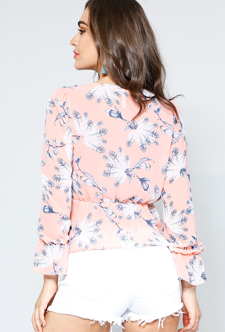 Long Sleeve Print Feather Blouse