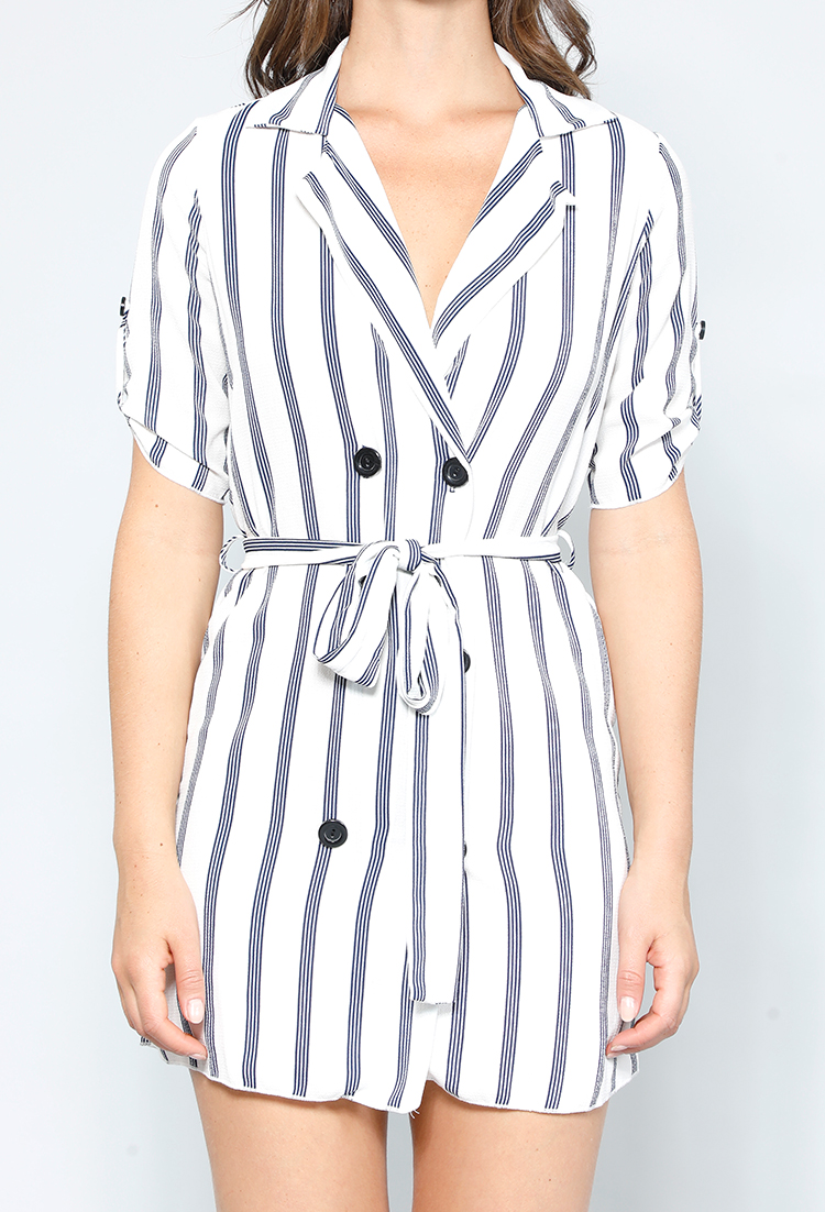 Long Striped Front Button Dress