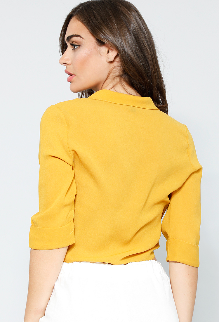 Front Tie Chiffon Blouse Cuffed Sleeve Detail 