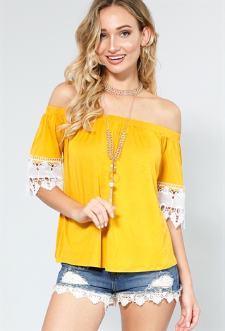 Detailed Crochet Sleves Top With Necklace 
