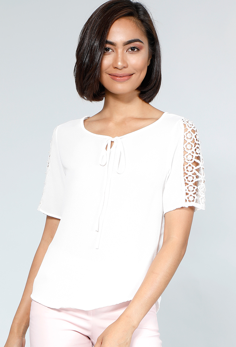 Pearl Embellished Crochet Detailed Top
