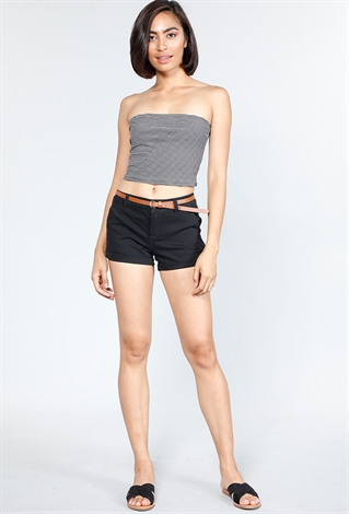 Cuffed Bottom Detailed Shorts With Belt 