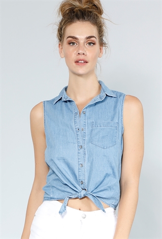 Tie-Front Chambray Blouse